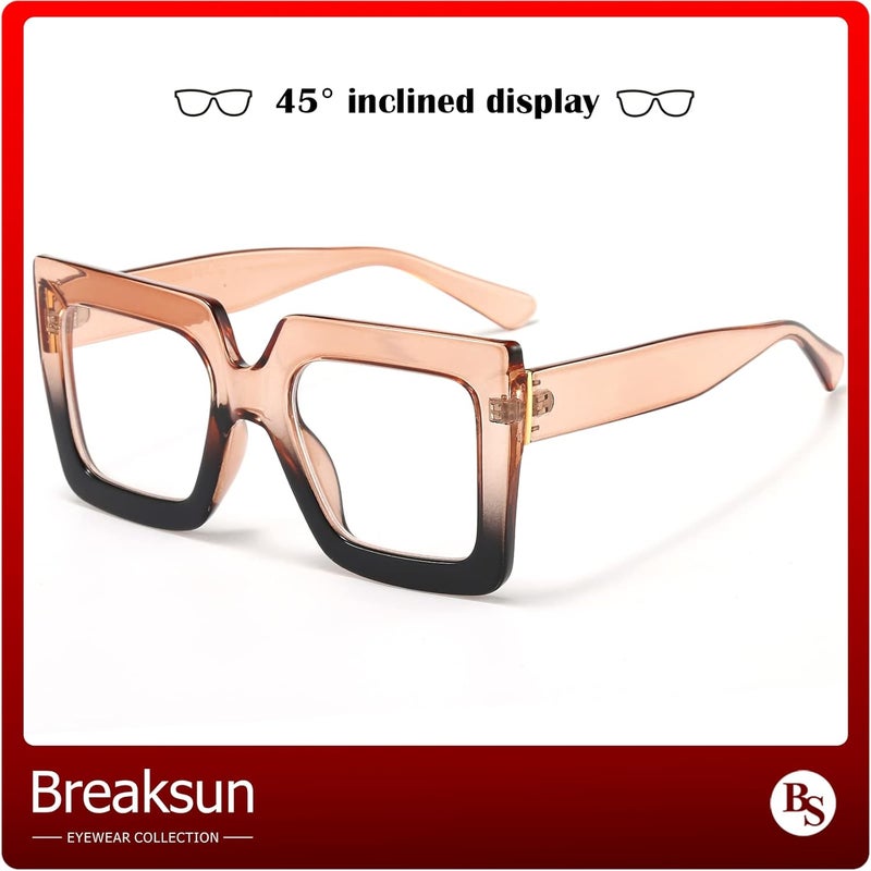 Breaksun Oversized Blue Light Glasses for Women Fashion Thick Square Computer Eyewear Non-Prescription Black Glasses (Champagne Black) - Image 5